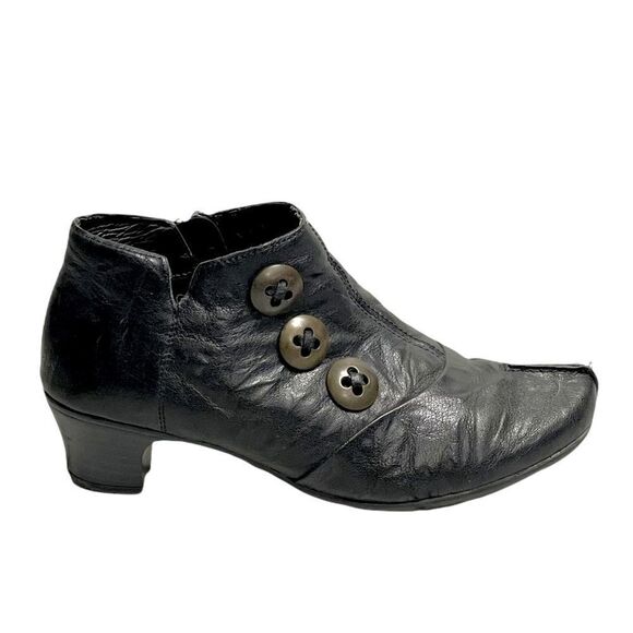 RIEKER Black Leather Ankle Boots With Heel And Button Detail 38 - Picture 2 of 12